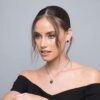 ⁦עגילי כסף צמודים עם אבנים שחורות⁩ – תמונה ⁦4⁩