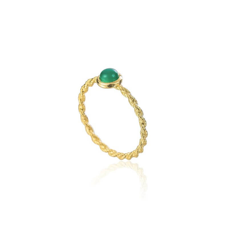 טבעת זהב עם אבן ירוקה דגם תמרה