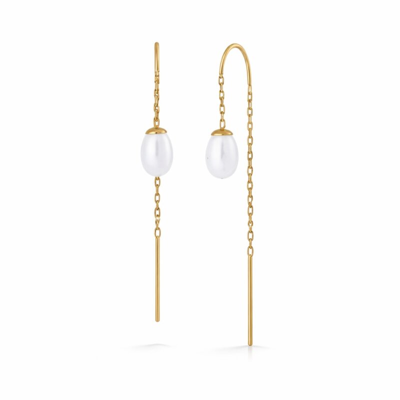 עגיל תלוי פנינה זהב 14 קארט