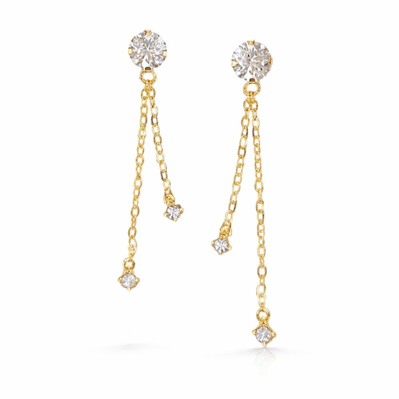 עגילי זהב 14 קארט זרקון ושרשרת