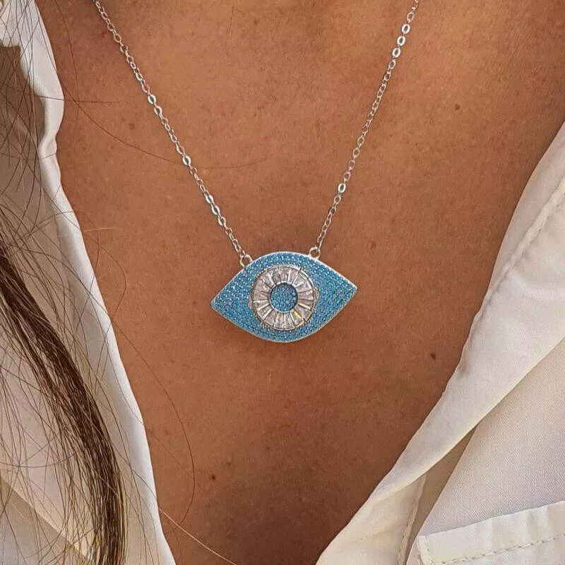 שרשרת כסף עין צבעונית